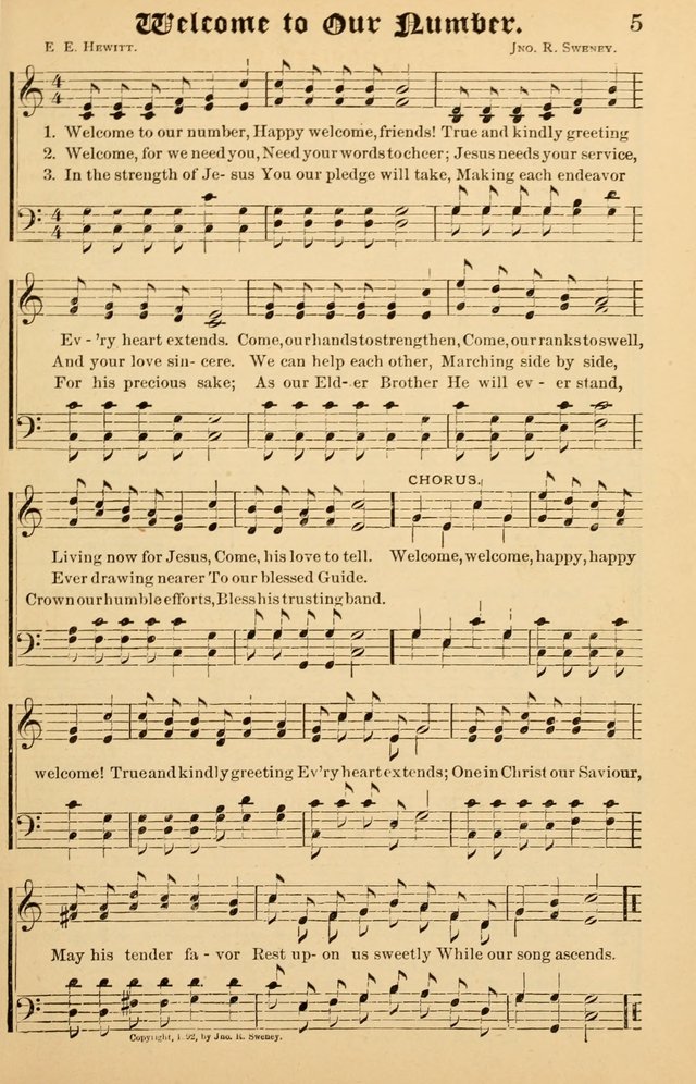Junior Songs: a collection of sacred hymns and songs; for use in meetings of junior societies, Sunday Schools, etc. page 5
