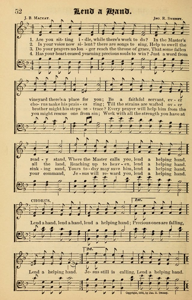 Junior Songs: a collection of sacred hymns and songs; for use in meetings of junior societies, Sunday Schools, etc. page 52