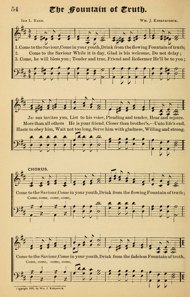 Junior Songs: a collection of sacred hymns and songs; for use in meetings of junior societies, Sunday Schools, etc. page 54