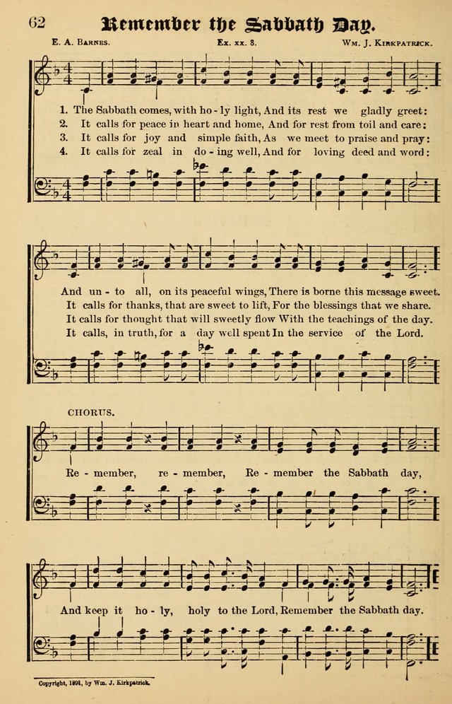 Junior Songs: a collection of sacred hymns and songs; for use in meetings of junior societies, Sunday Schools, etc. page 62