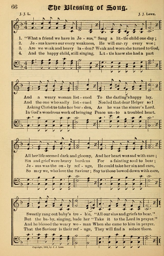 Junior Songs: a collection of sacred hymns and songs; for use in meetings of junior societies, Sunday Schools, etc. page 66