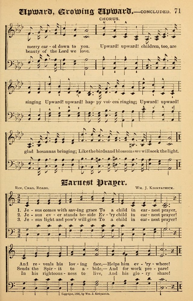 Junior Songs: a collection of sacred hymns and songs; for use in meetings of junior societies, Sunday Schools, etc. page 71