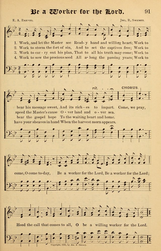 Junior Songs: a collection of sacred hymns and songs; for use in meetings of junior societies, Sunday Schools, etc. page 91