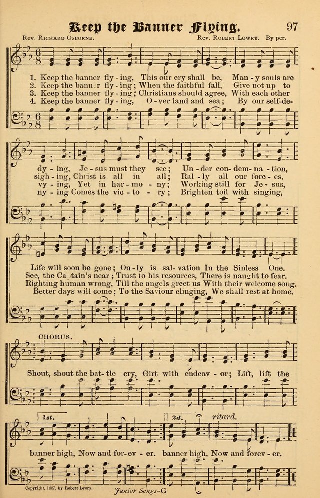 Junior Songs: a collection of sacred hymns and songs; for use in meetings of junior societies, Sunday Schools, etc. page 97