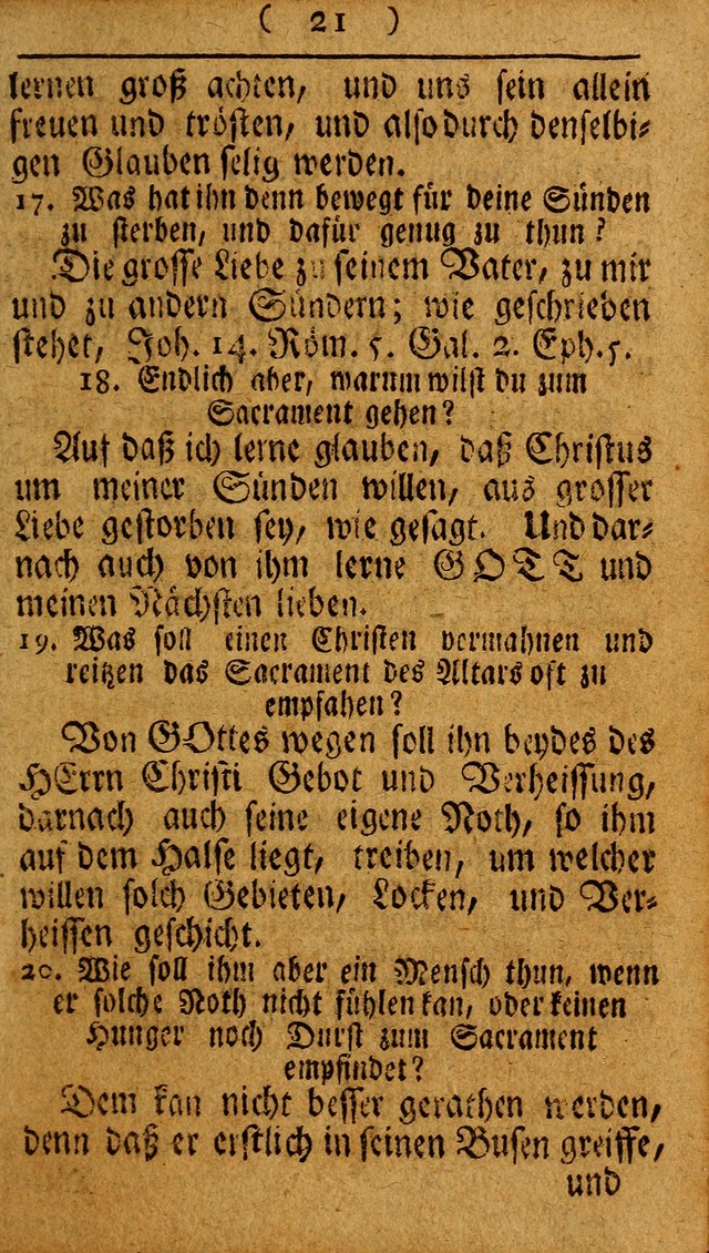 Kleine catechismus des D. Martin Luthers: nebst den gewoÌˆhulichen Morgen-Zisch- und Abend-Gebeten ; welchem die ordnung des heils ... wie auch ... d page 21