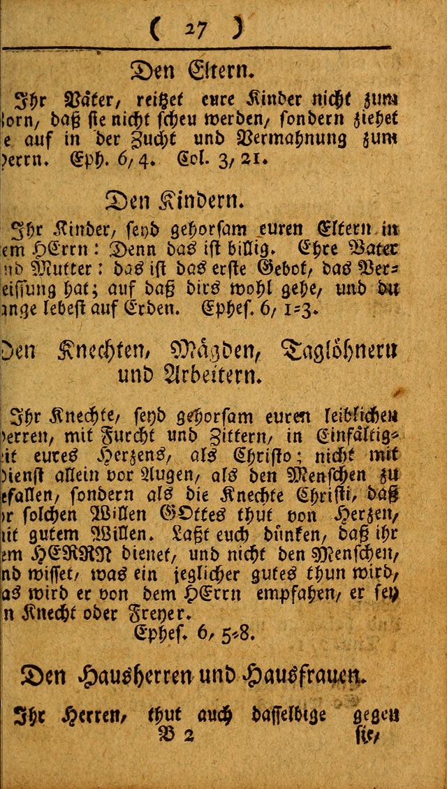 Kleine catechismus des D. Martin Luthers: nebst den gewoÌˆhulichen Morgen-Zisch- und Abend-Gebeten ; welchem die ordnung des heils ... wie auch ... d page 27