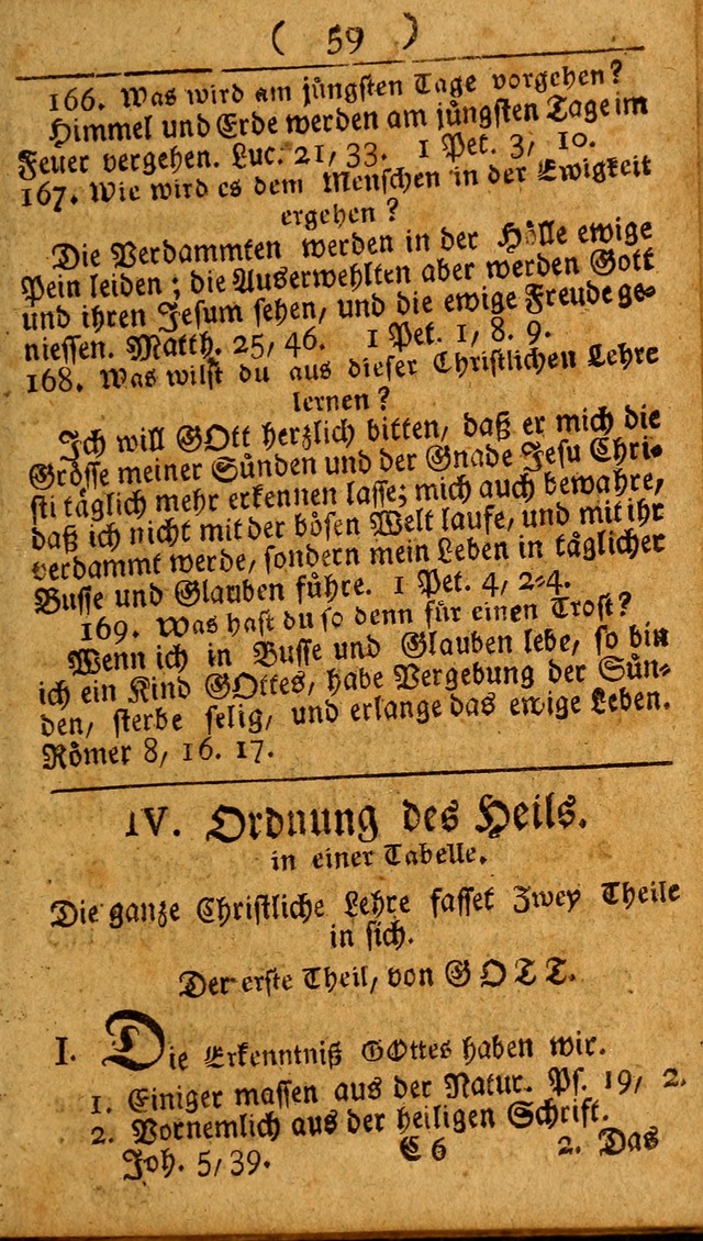 Kleine catechismus des D. Martin Luthers: nebst den gewoÌˆhulichen Morgen-Zisch- und Abend-Gebeten ; welchem die ordnung des heils ... wie auch ... d page 59