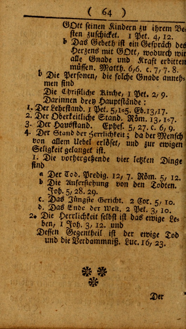 Kleine catechismus des D. Martin Luthers: nebst den gewoÌˆhulichen Morgen-Zisch- und Abend-Gebeten ; welchem die ordnung des heils ... wie auch ... d page 64