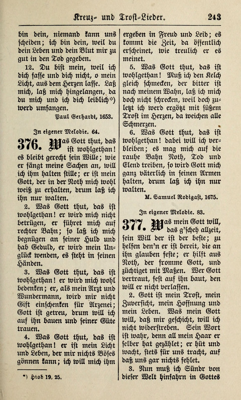 Kirchen-Gesangbuch: für Evangelisch-Lutherische Gemeinden ungeänderter Aubsburgischer Confession page 243