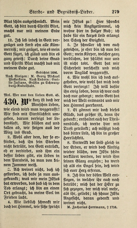 Kirchen-Gesangbuch: für Evangelisch-Lutherische Gemeinden ungeänderter Aubsburgischer Confession page 279