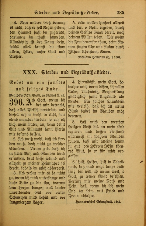 Kirchen-Gesangbuch für Evangelisch-Lutherische Gemeinden: ungeänderter Augsburgischer Confession darin des sel. Dr. Martin Luthers und anderer geistreichen Lehrer gebräuchlichste ... (55. ed.) page 285