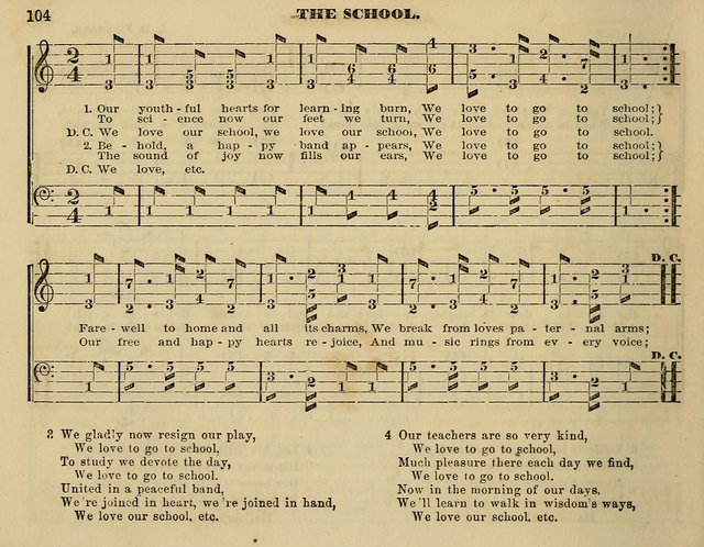 The Little Minstrel: a collection of songs and music, with lessons of instruction, mathematically arranged plan of notation page 104