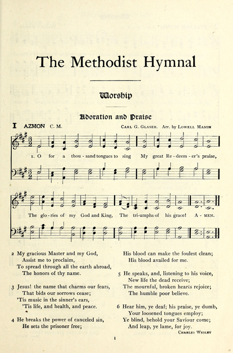 The Methodist Hymnal: Official hymnal of the methodist episcopal church and the methodist episcopal church, south page 1