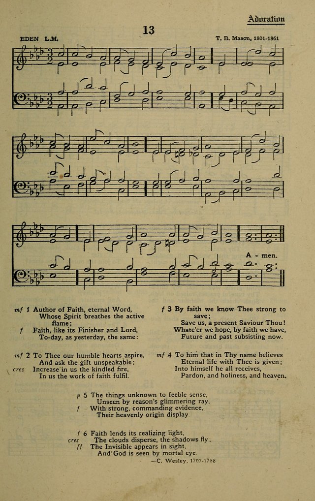 Methodist Hymn and Tune Book: official hymn book of the Methodist Church page 13