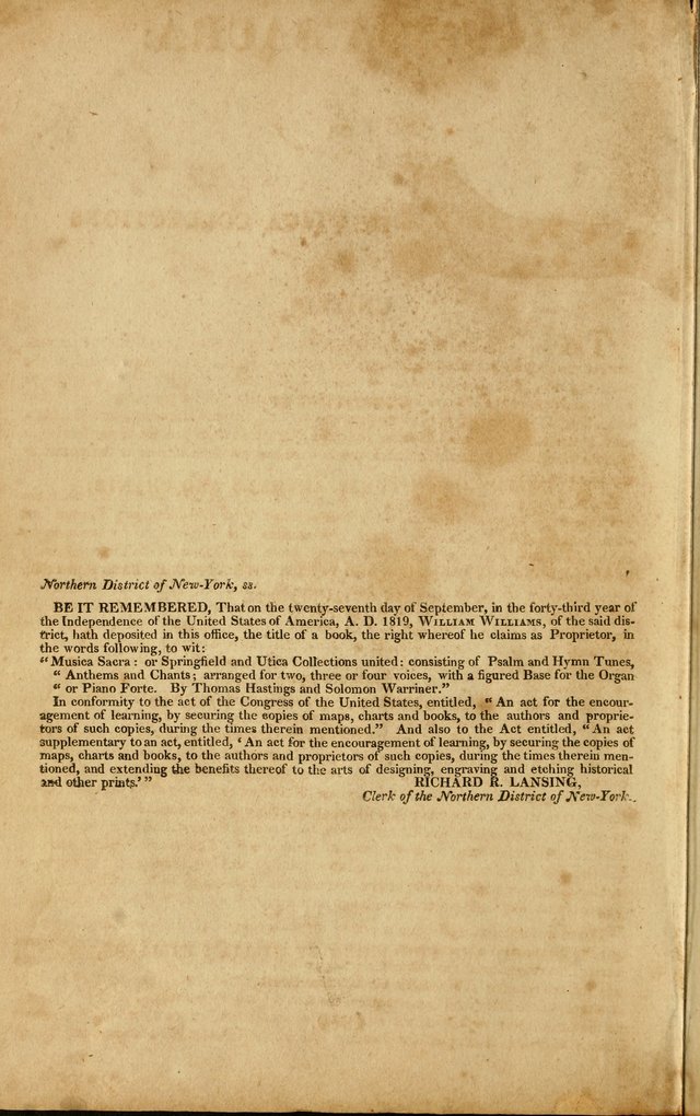 Musica Sacra: or, Springfield and Utica Collections United: consisting of Psalm and hymn tunes, anthems, and chants (2nd revised ed.) page 2