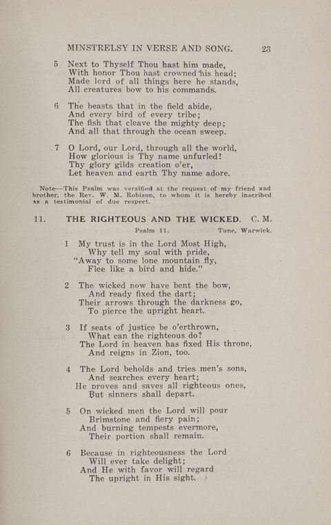 Minstrelsy In Verse and Song: Being a collection of Original Psalms, Hymns and Poems for the Home, covering a period of more than fifty years in their production page 23
