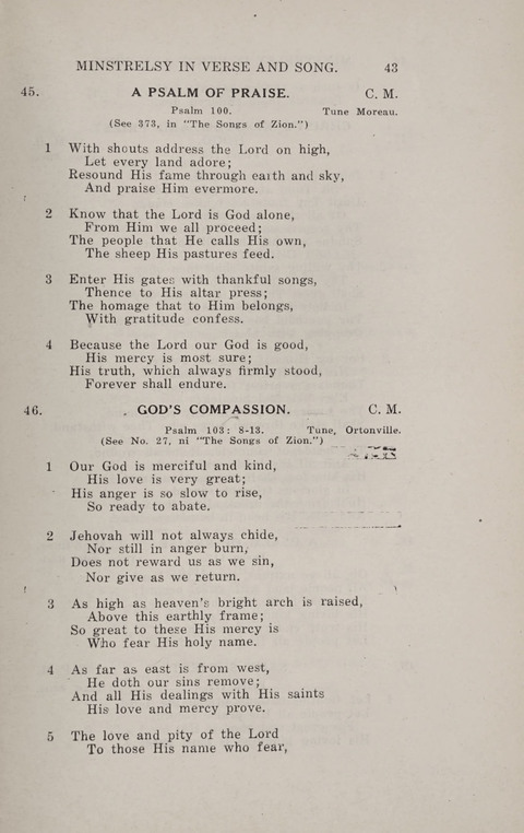 Minstrelsy In Verse and Song: Being a collection of Original Psalms, Hymns and Poems for the Home, covering a period of more than fifty years in their production page 43