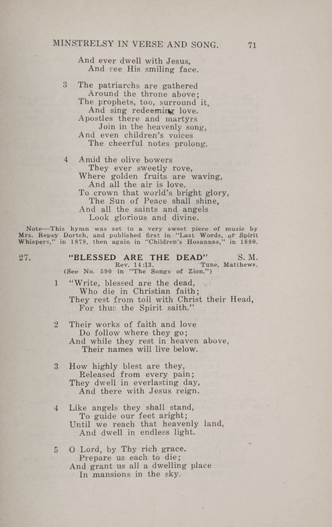 Minstrelsy In Verse and Song: Being a collection of Original Psalms, Hymns and Poems for the Home, covering a period of more than fifty years in their production page 71