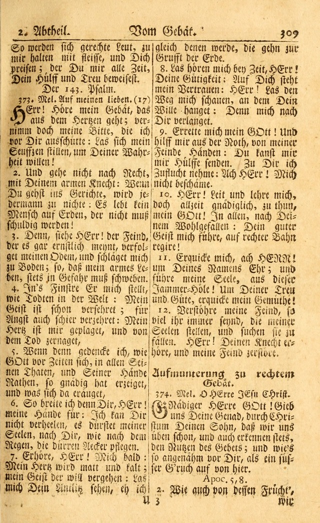 Neu-Eingerichtetes Gesang-Buch in Sich Haltend eine Sammlung (mehrentheils alter) Schöner lehr-reicher underbailicher Lieder... page 309