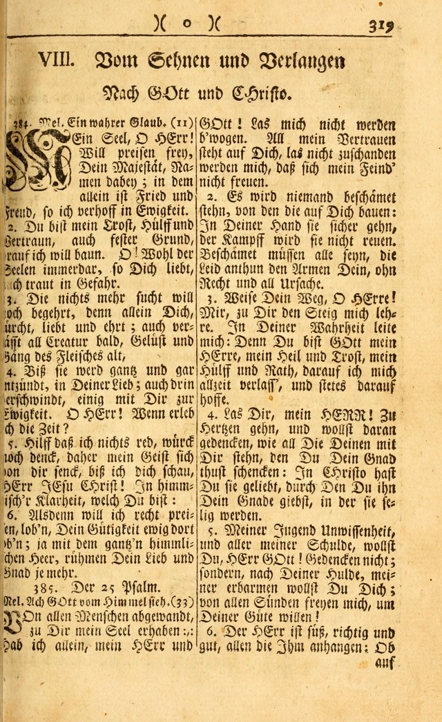 Neu-Eingerichtetes Gesang-Buch in Sich Haltend eine Sammlung (mehrentheils alter) Schöner lehr-reicher underbailicher Lieder... page 319