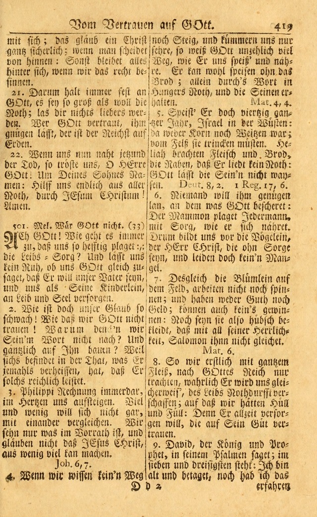 Neu-Eingerichtetes Gesang-Buch in Sich Haltend eine Sammlung (mehrentheils alter) Schöner lehr-reicher underbailicher Lieder... page 421