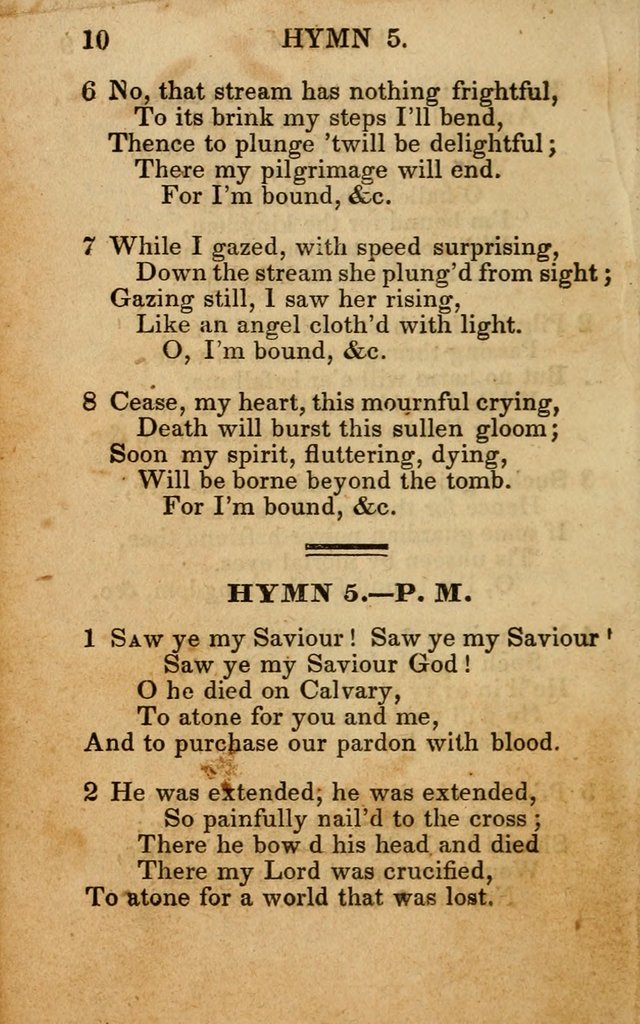 The New and Improved Camp Meeting Hymn Book; being a choice selection of hymns from the most approved authors designed to aid in the public and private devotion of Christians (4th ed. Stereotype) page 10
