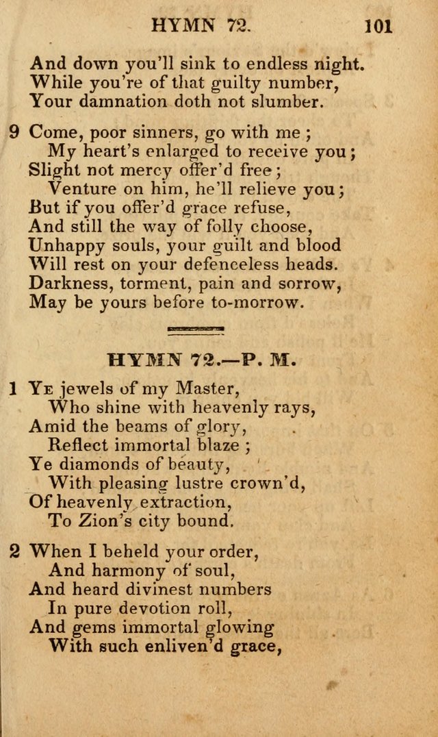 The New and Improved Camp Meeting Hymn Book; being a choice selection of hymns from the most approved authors designed to aid in the public and private devotion of Christians (4th ed. Stereotype) page 103