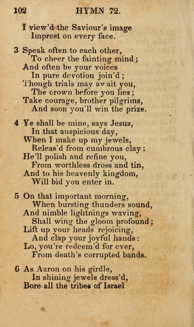 The New and Improved Camp Meeting Hymn Book; being a choice selection of hymns from the most approved authors designed to aid in the public and private devotion of Christians (4th ed. Stereotype) page 104