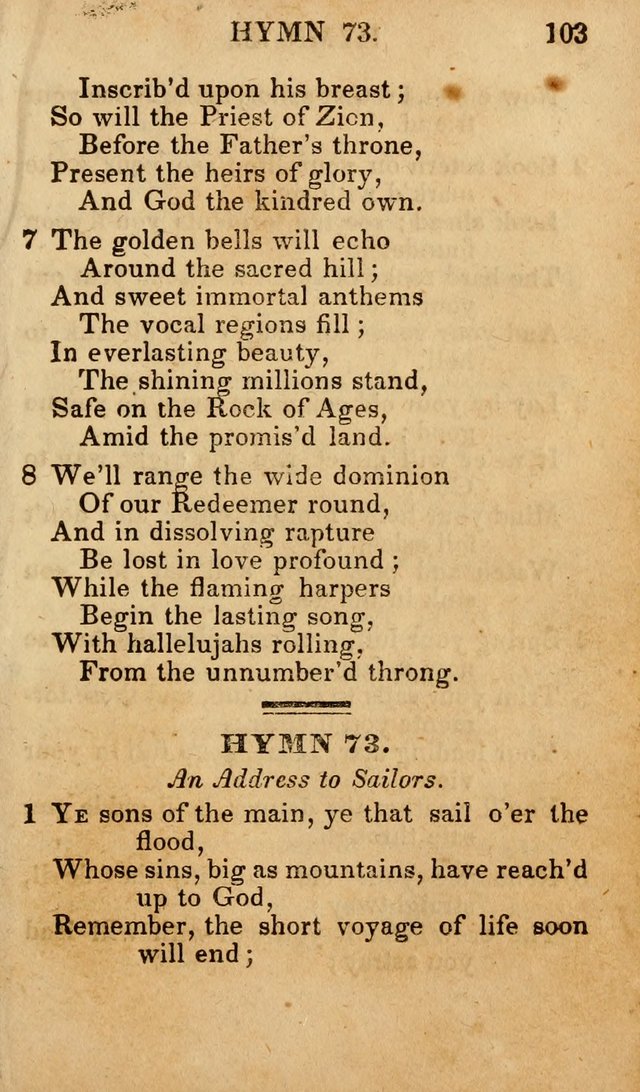 The New and Improved Camp Meeting Hymn Book; being a choice selection of hymns from the most approved authors designed to aid in the public and private devotion of Christians (4th ed. Stereotype) page 105