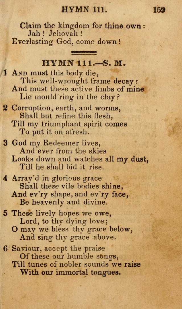 The New and Improved Camp Meeting Hymn Book; being a choice selection of hymns from the most approved authors designed to aid in the public and private devotion of Christians (4th ed. Stereotype) page 161
