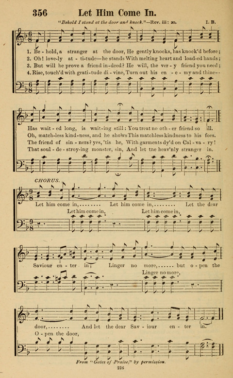 The New Jubilee Harp: or Christian hymns and song. a new collection of hymns and tunes for public and social worship page 216