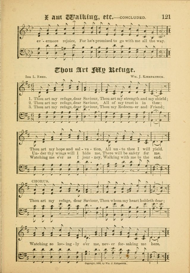 Our Praise in Song: a collection of hymns and sacred melodies, adapted for use by Sunday schools, Endeavor societies, Epworth Leagues, evangelists, pastors, choristers, etc. page 121
