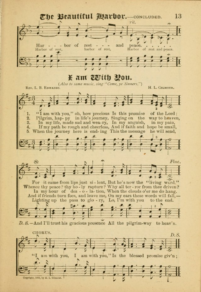Our Praise in Song: a collection of hymns and sacred melodies, adapted for use by Sunday schools, Endeavor societies, Epworth Leagues, evangelists, pastors, choristers, etc. page 13