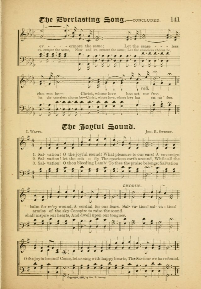 Our Praise in Song: a collection of hymns and sacred melodies, adapted for use by Sunday schools, Endeavor societies, Epworth Leagues, evangelists, pastors, choristers, etc. page 141