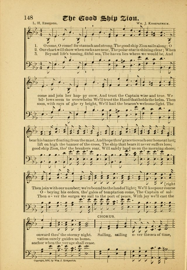Our Praise in Song: a collection of hymns and sacred melodies, adapted for use by Sunday schools, Endeavor societies, Epworth Leagues, evangelists, pastors, choristers, etc. page 148
