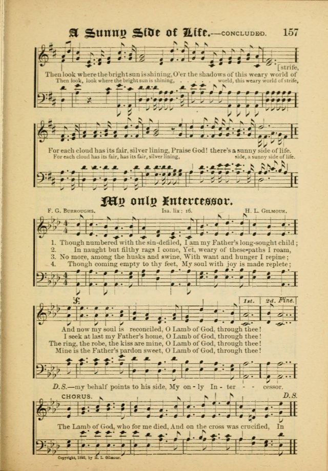 Our Praise in Song: a collection of hymns and sacred melodies, adapted for use by Sunday schools, Endeavor societies, Epworth Leagues, evangelists, pastors, choristers, etc. page 157