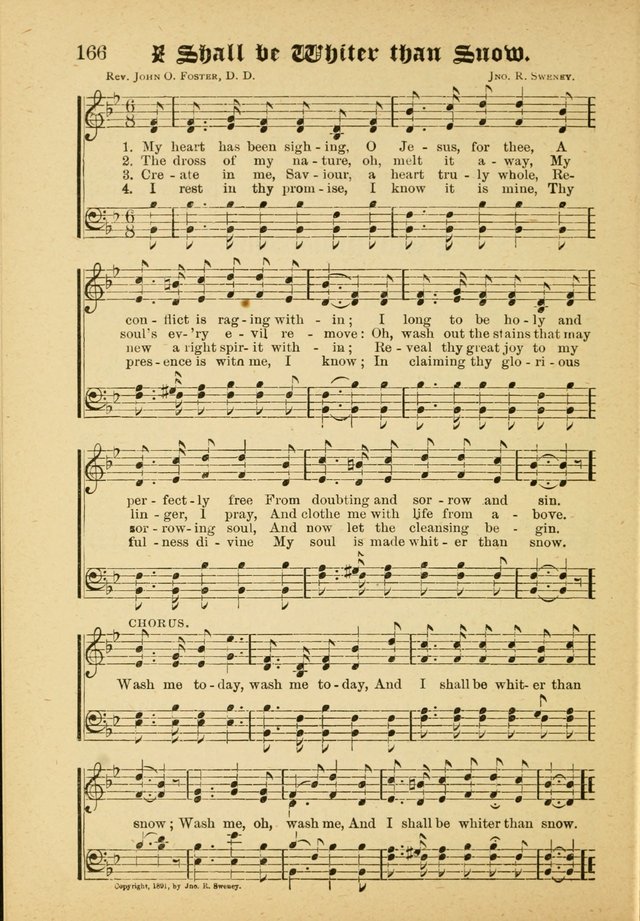 Our Praise in Song: a collection of hymns and sacred melodies, adapted for use by Sunday schools, Endeavor societies, Epworth Leagues, evangelists, pastors, choristers, etc. page 166