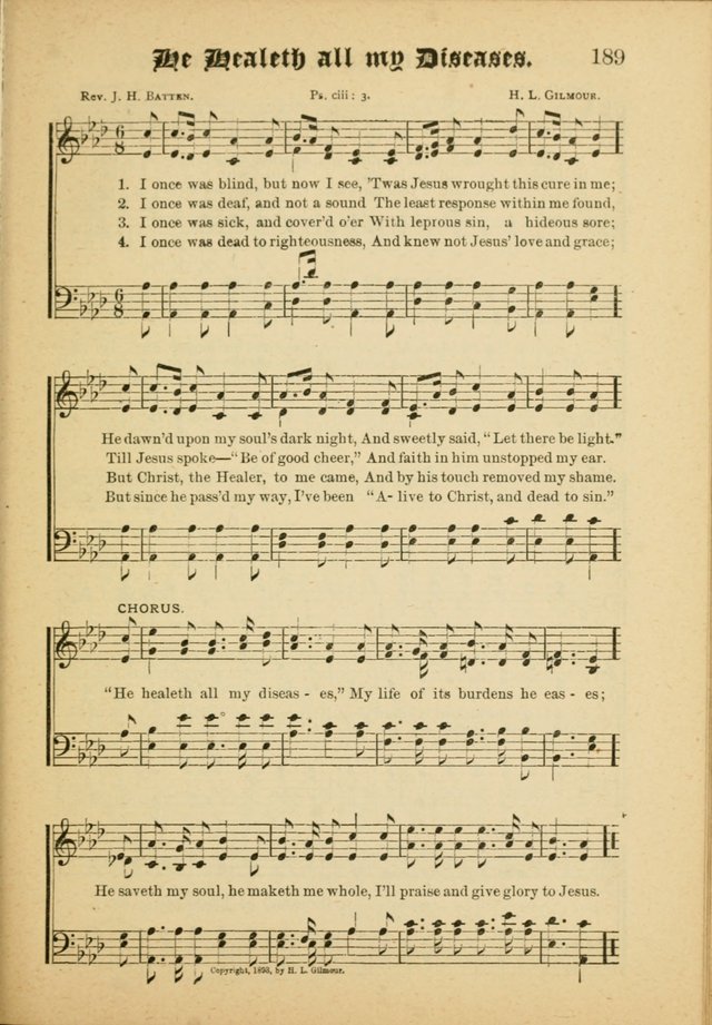 Our Praise in Song: a collection of hymns and sacred melodies, adapted for use by Sunday schools, Endeavor societies, Epworth Leagues, evangelists, pastors, choristers, etc. page 189