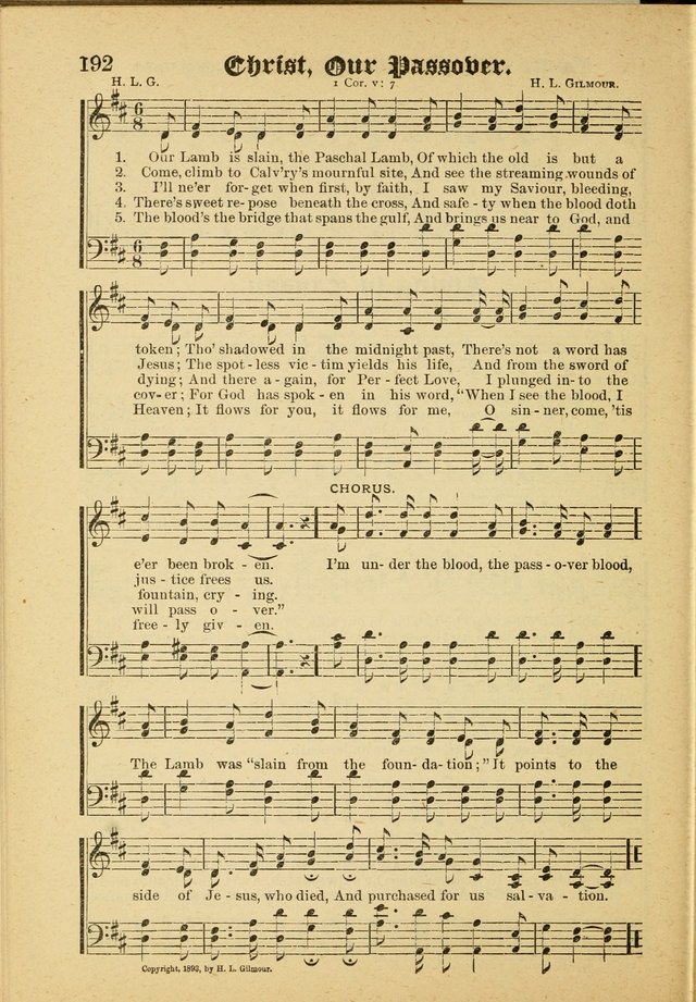 Our Praise in Song: a collection of hymns and sacred melodies, adapted for use by Sunday schools, Endeavor societies, Epworth Leagues, evangelists, pastors, choristers, etc. page 192