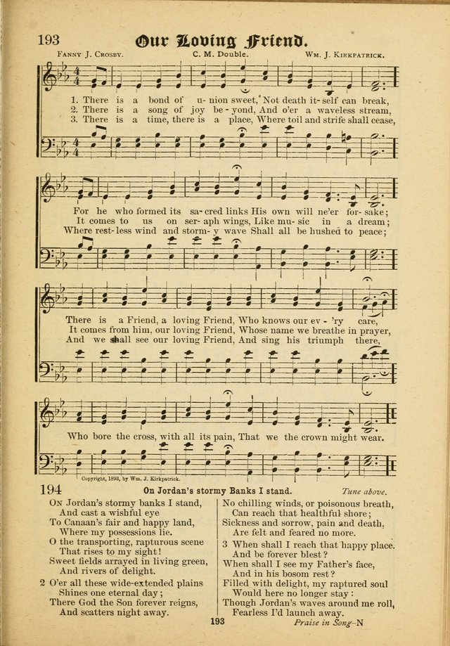 Our Praise in Song: a collection of hymns and sacred melodies, adapted for use by Sunday schools, Endeavor societies, Epworth Leagues, evangelists, pastors, choristers, etc. page 193