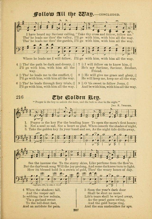 Our Praise in Song: a collection of hymns and sacred melodies, adapted for use by Sunday schools, Endeavor societies, Epworth Leagues, evangelists, pastors, choristers, etc. page 207