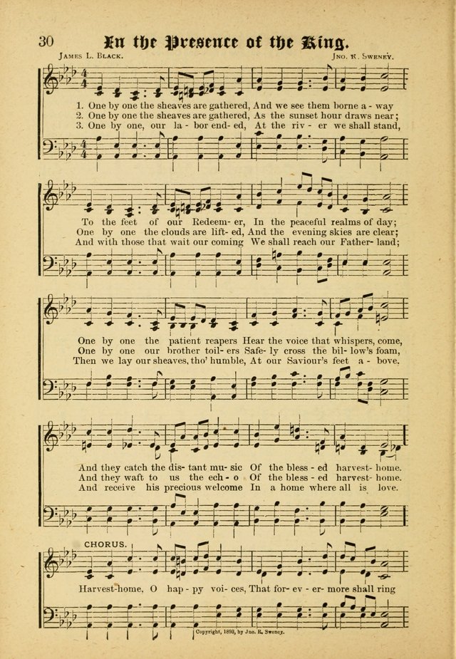 Our Praise in Song: a collection of hymns and sacred melodies, adapted for use by Sunday schools, Endeavor societies, Epworth Leagues, evangelists, pastors, choristers, etc. page 30