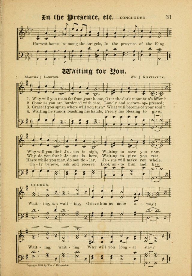 Our Praise in Song: a collection of hymns and sacred melodies, adapted for use by Sunday schools, Endeavor societies, Epworth Leagues, evangelists, pastors, choristers, etc. page 31