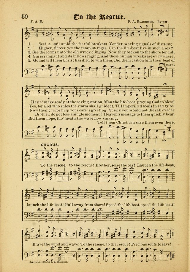 Our Praise in Song: a collection of hymns and sacred melodies, adapted for use by Sunday schools, Endeavor societies, Epworth Leagues, evangelists, pastors, choristers, etc. page 50