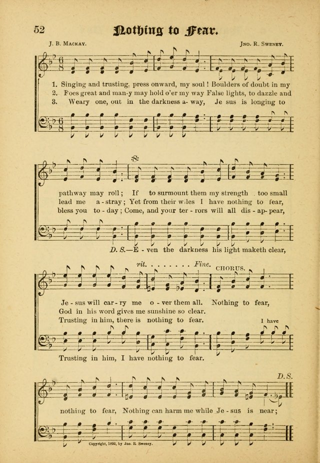 Our Praise in Song: a collection of hymns and sacred melodies, adapted for use by Sunday schools, Endeavor societies, Epworth Leagues, evangelists, pastors, choristers, etc. page 52