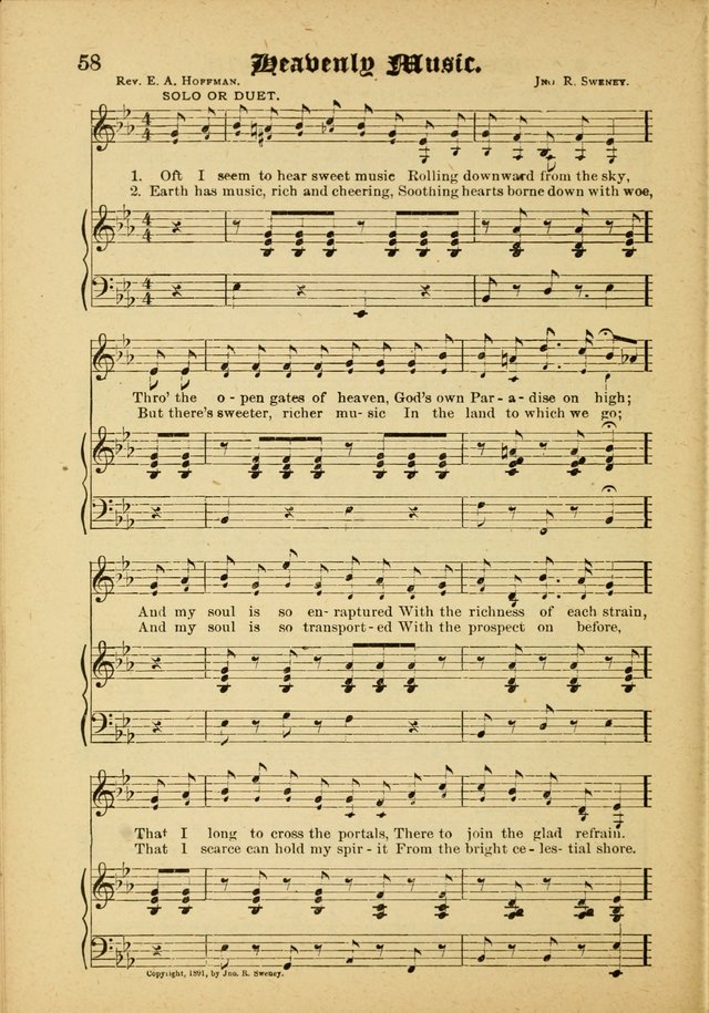 Our Praise in Song: a collection of hymns and sacred melodies, adapted for use by Sunday schools, Endeavor societies, Epworth Leagues, evangelists, pastors, choristers, etc. page 58