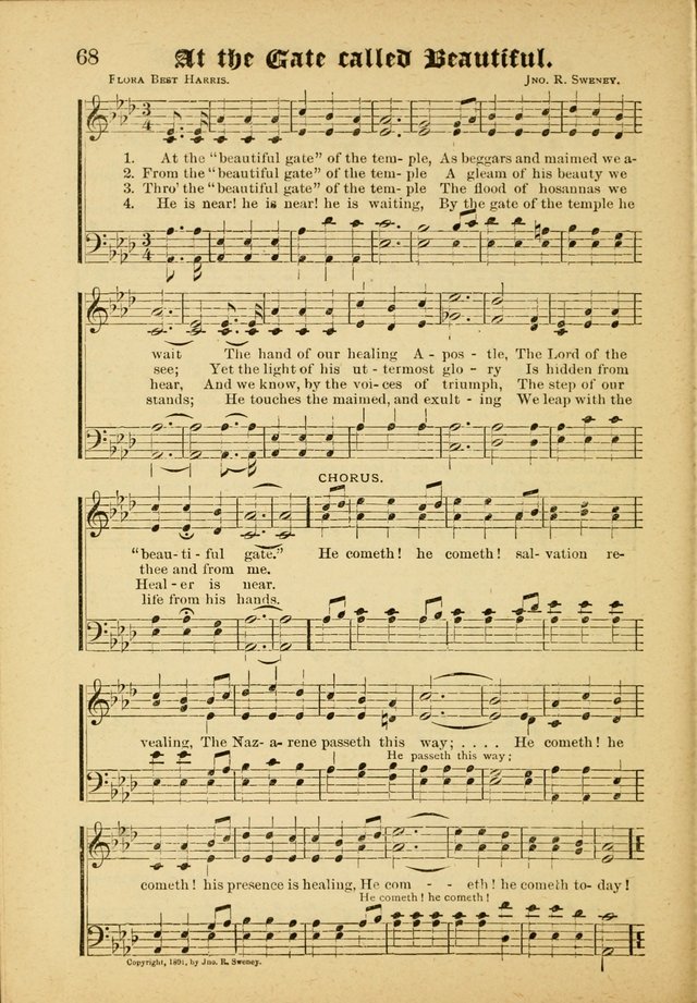 Our Praise in Song: a collection of hymns and sacred melodies, adapted for use by Sunday schools, Endeavor societies, Epworth Leagues, evangelists, pastors, choristers, etc. page 68