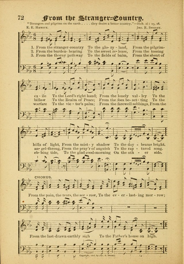 Our Praise in Song: a collection of hymns and sacred melodies, adapted for use by Sunday schools, Endeavor societies, Epworth Leagues, evangelists, pastors, choristers, etc. page 72