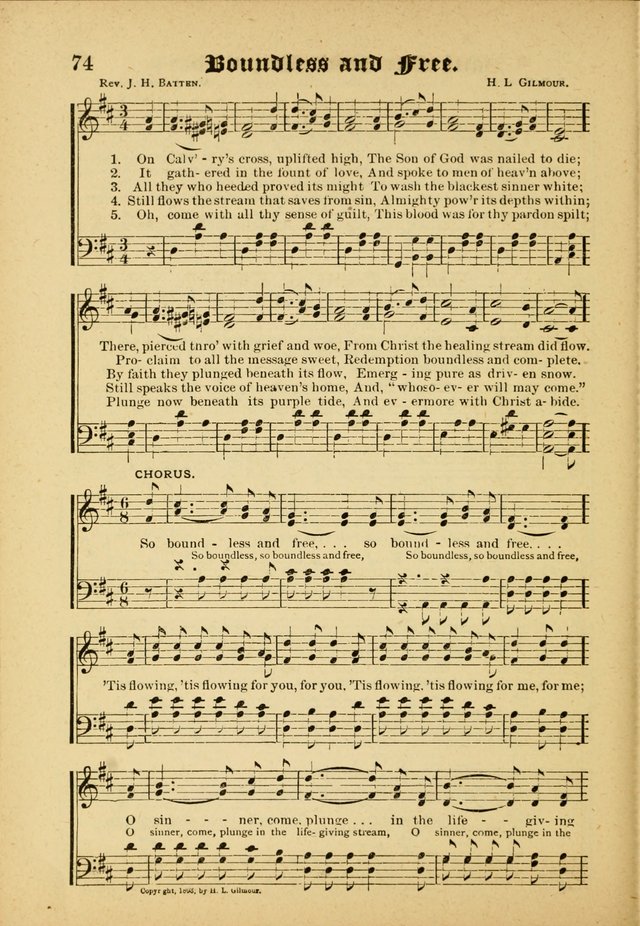 Our Praise in Song: a collection of hymns and sacred melodies, adapted for use by Sunday schools, Endeavor societies, Epworth Leagues, evangelists, pastors, choristers, etc. page 74