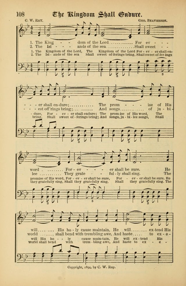 The Peacemaker: a collection of sacred songs and hymns for use in all services of the church, Sunday-school, home circle, and all kinds of evangelistic work page 108